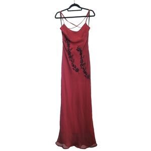 NWT Vintage Y2K XOXO Cowl Neck Low Back Maxi Dress Size 11 Red Vamp Goth Hoco
